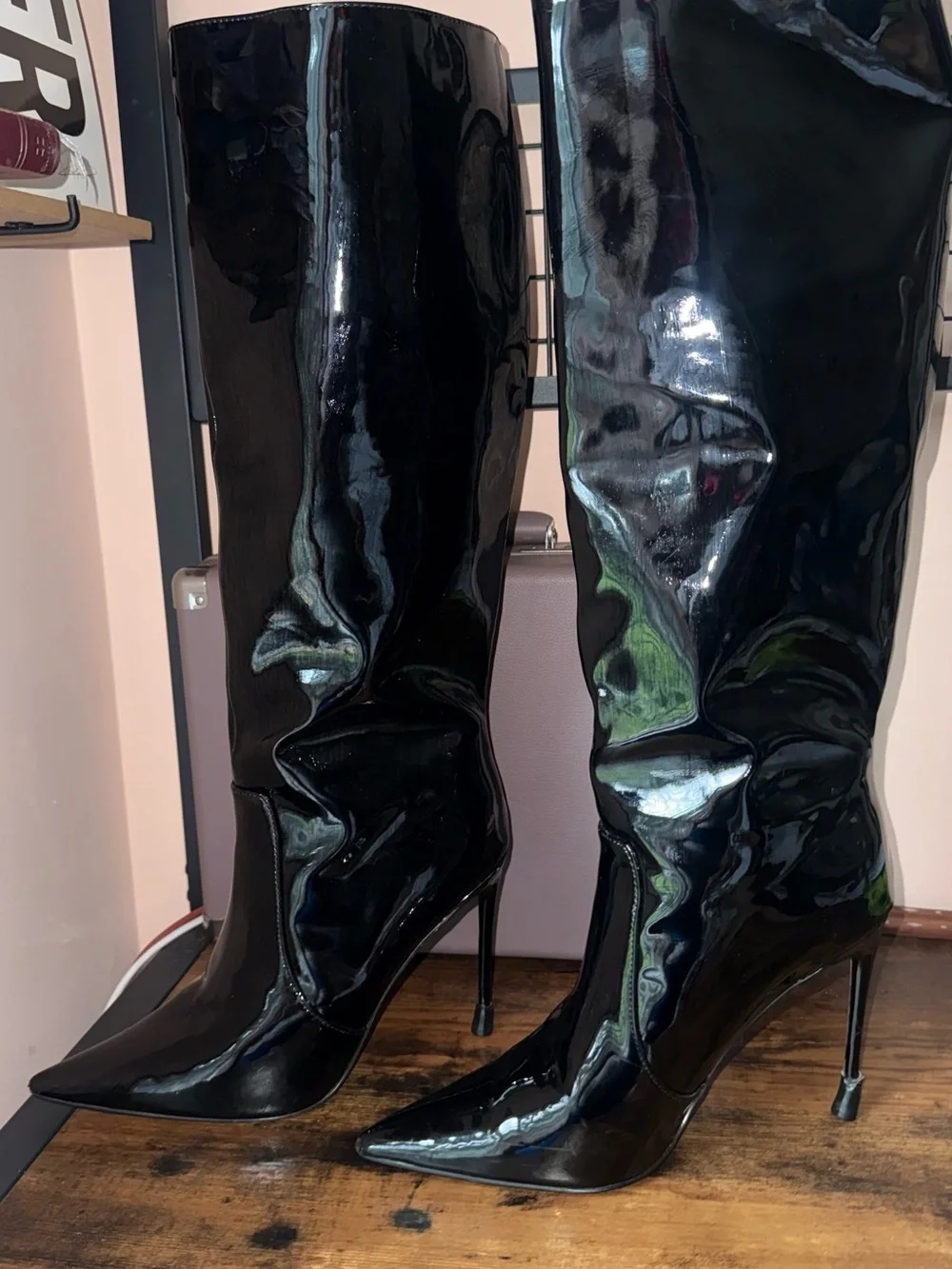 Women's Black Patent Knee-High Stiletto Boots